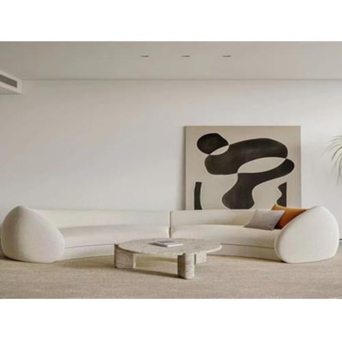 كنبة زاوية خشب سويدي وقماش بوكليه - اوف وايت