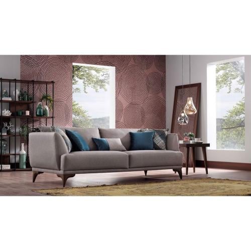 كنبة بثلاثة مقاعد خشب سويدي و كتان - رمادي