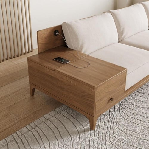 طقم غرفة معيشة قطعتين خشب سويدي و كتان - بيج