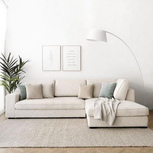 كنبة زاوية خشب سويدي وكتان - اوف وايت