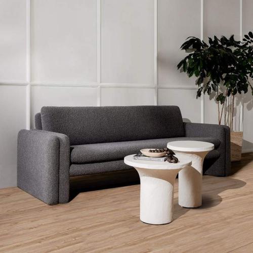 كنبة ثلاث مقاعد كتان خشب سويدي رمادي