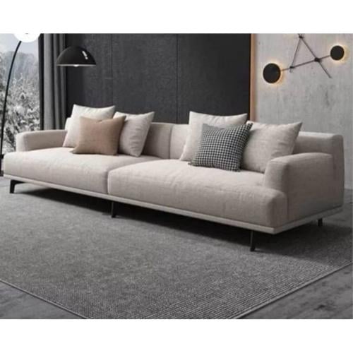 كنبة ثلاث مقاعد خشب سويدي وكتان - بيج