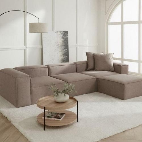 كنبة زاوية - كتان - بيج - 90×250×120×77 سم