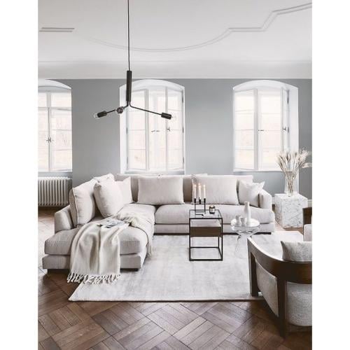 كنبة زاوية خشب سويدي وكتان - بيج