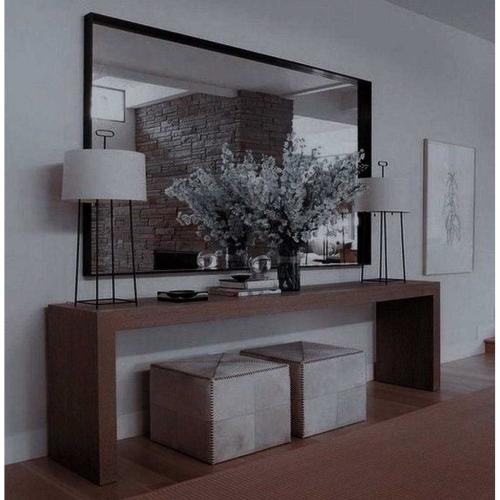 طاولة مدخل و2 بوف ام دي اف 3 قطع - بني وبيج