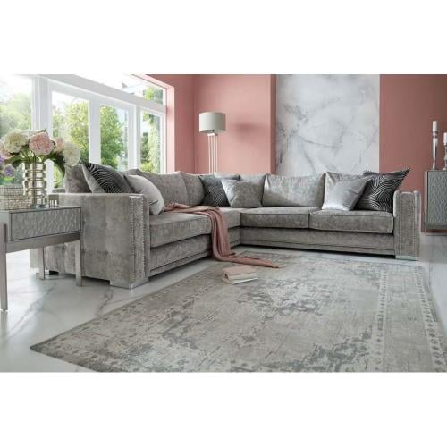 كنبة ركنه خشب سويدي و مخمل - رمادي