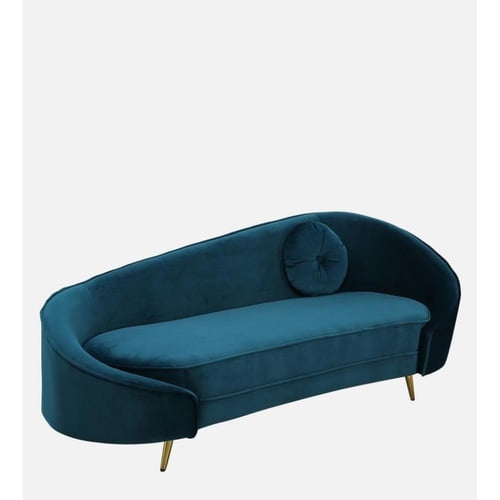 كنبة ثلاث مقاعد مخمل وخشب سويدى وستيل - أزرق