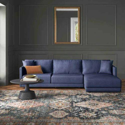 كنبة زاوية خشب فنلندي وام دي اف وخيش - أزرق