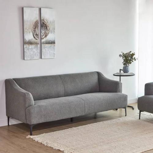 كنبة ثلاث مقاعد سويدي وكتان - رمادي