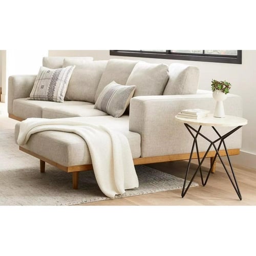 كنبة ركنة خشب طبيعي و كتان - أوف وايت