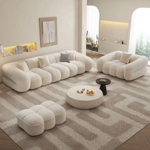 طقم غرفة عيشة خشب سويدي ومخمل 3 قطع - أوف وايت