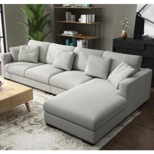 كنبة زاوية خشب سويدي و كتان - رمادي