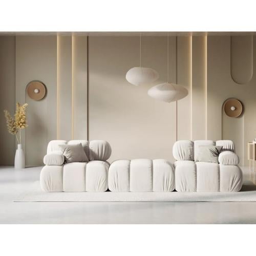 كنبة اربع مقاعد خشب فنلندي و مخمل - بيج