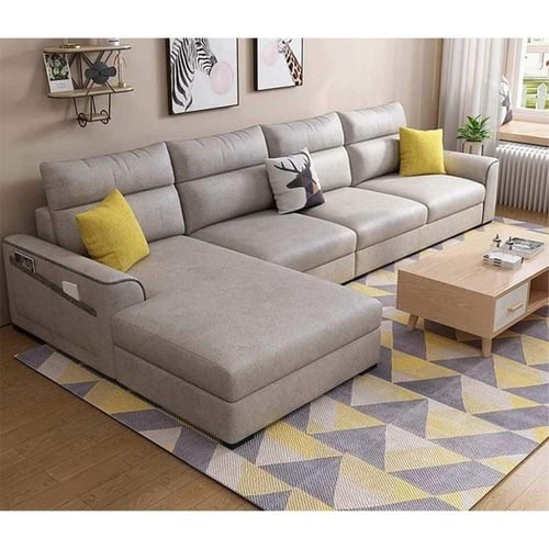 كنبة زاوية خشب سويدي و كتان- رمادي