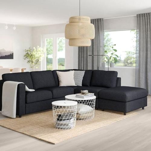 كنبة زاوية كتان و سويدي - أسود