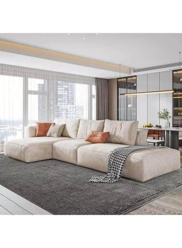 كنبة زاوية ركنة خشب سويدي مع قماش كتان - بيج - من...