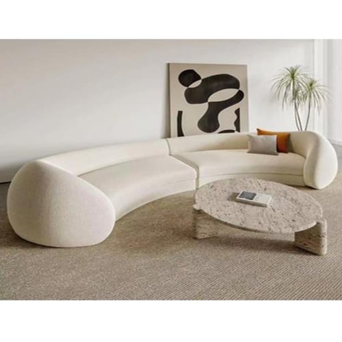 كنبة زاوية خشب سويدي وقماش بوكليه - اوف وايت