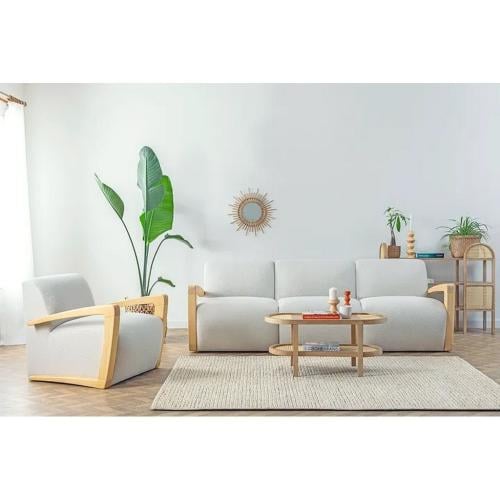 طقم غرفة معيشة قطعتين خشب سويدي و شانيل - رمادي