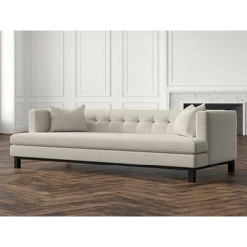 كنبة ثلاث مقاعد خشب سويدي وكتان - بيج