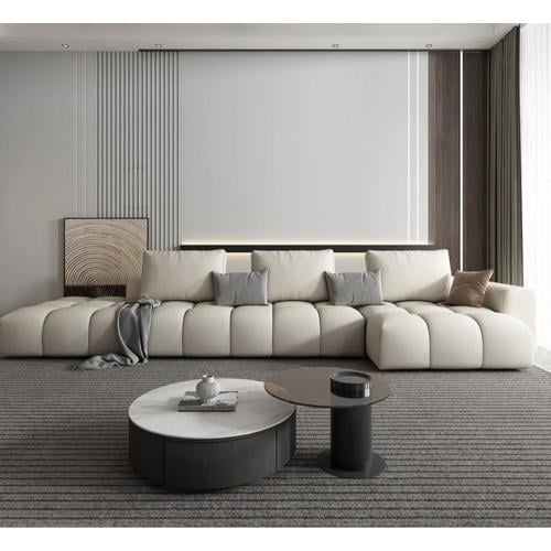 كنبه زاويه خشب سويدي و مخمل - أوف وايت