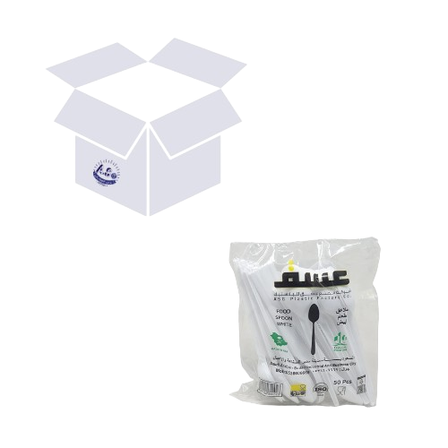 كرتون ملاعق بلاستيك ابيض كبير عسق