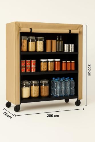 دولاب أبيض_واسود_ملبس مع عجلات متحرك 60×200×200