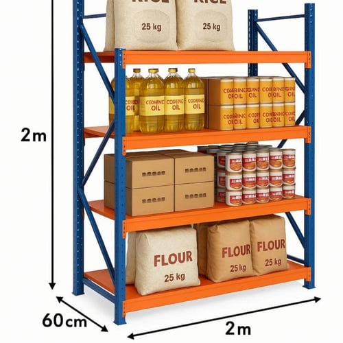 رفوف تخزين ازرق +برتقالي عمق 60 ×200×200حمولة 300ك