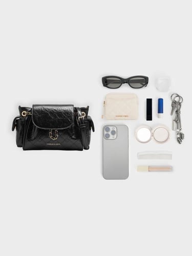 حقيبة مزدوجة مبطنة بغطاء أمامي ثنائي الاتجاه - أسو...