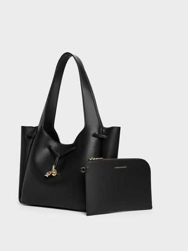 ‎حقيبة ميلا توت بعقدة معدنية ورباط - أسود