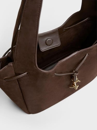 ‎حقيبة ميلا توت شامواه بعقدة معدنية ورباط - بني اس...