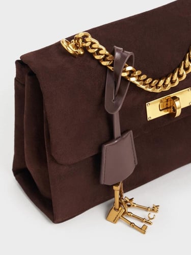 حقيبة كيري كروس بودي بمقبض سلسلة من جلد السويد تشا...