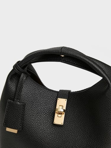 حقيبة شانس الجلدية ذات القفل الدوار-أسود