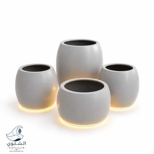 Set of 4 modern planters with illuminated base, fiberglass for planting