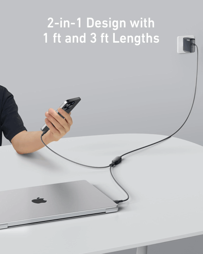 كيبل انكر 2 في 1 من USB-C إلى USB-C بقوة 140 واط -...