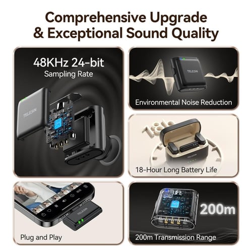 ميكروفون تيليسين لاسلكي متوافق مع أجهزة USB-C - أس...