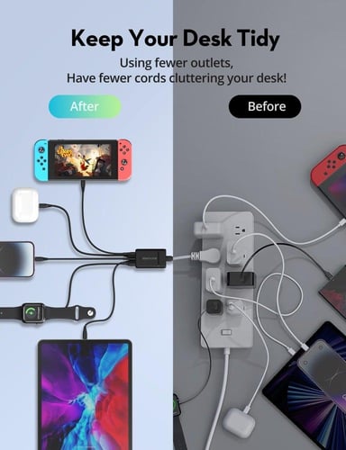 منصة شحن راف باور ثلاث منافذ USB-C ومنفذين USB-A ب...