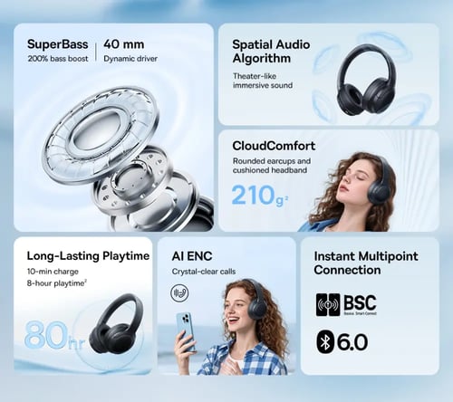 سماعات رأس بيسوس BH1 LITE لاسلكية 80 ساعة Super Ba...