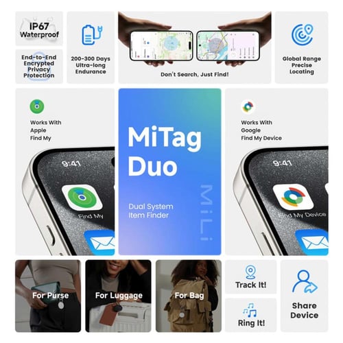 جهاز تتبع MiLi MiTag Duo متوافق iOS و Android