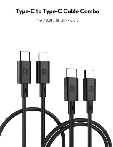 كمبو سلكين راف باور USB-C إلى USB-C بطول 1 متر + 2...