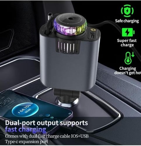 شاحن سيارة 5 في 1 مع إضاءة LED ومعطر هواء