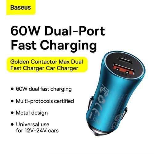 شاحن سيارة بيسوس بمنفذين USB-C و USB-A بقوة 60 واط
