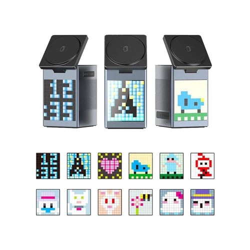 قاعدة شحن لاسلكية 5 في 1 مع مكبر صوت بلوتوث وشاشة...