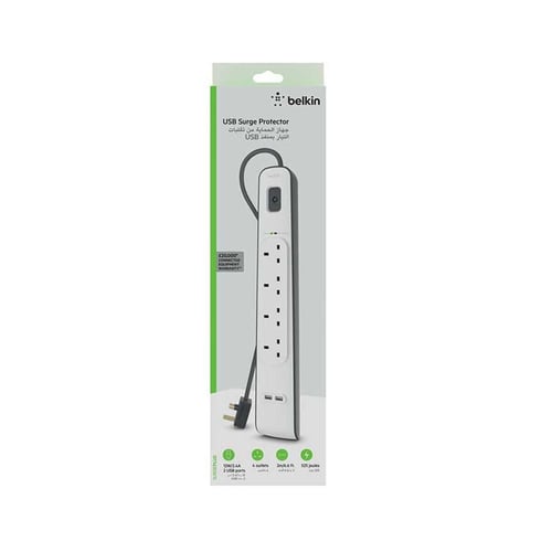 توصيلة بيلكن 4 منافذ طاقة ومنفذين USB-A ( 2 متر )