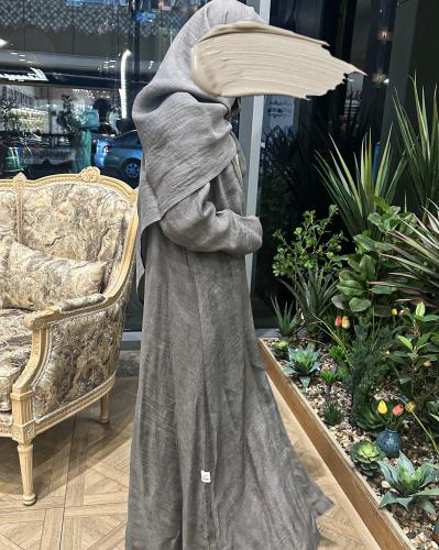 Washed cotton shine abaya - Light gray (A12)