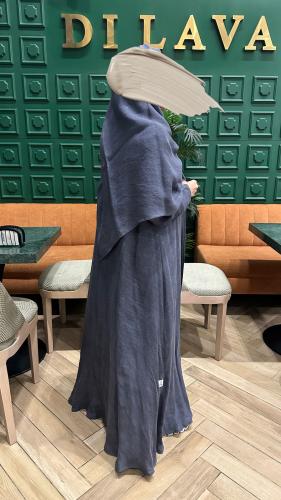 Washed cotton shine abaya - Blue (A13)