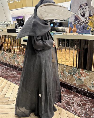 Washed cotton abaya - dark gray (A14)