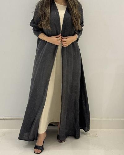 Washing cotton shine abaya - dark gray (A8)