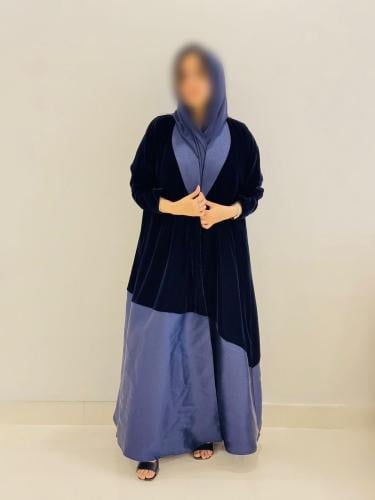 Velvet abaya and tafetta - navy blue (A2)