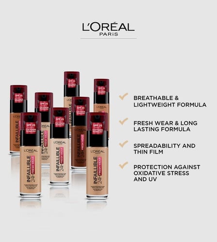 كريم أساس إنفاليبل 24 ساعة فريش وير من لوريال باري...