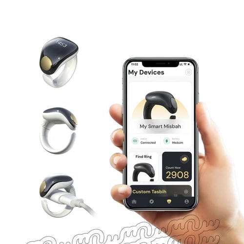 خاتم تسبيح ذكي من سين - تذكير بأوقات الصلاة ومقاوم...